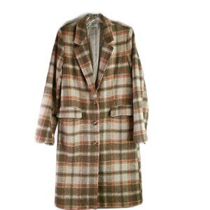 Paper Crane - Long Oatmeal Wool Blend Plaid Coat - Size Medium